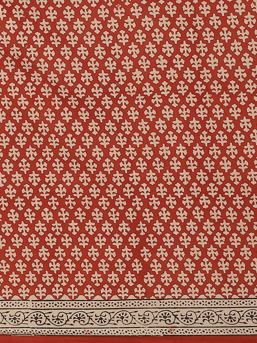 Rust Printed Cotton Saree - ShopLibas