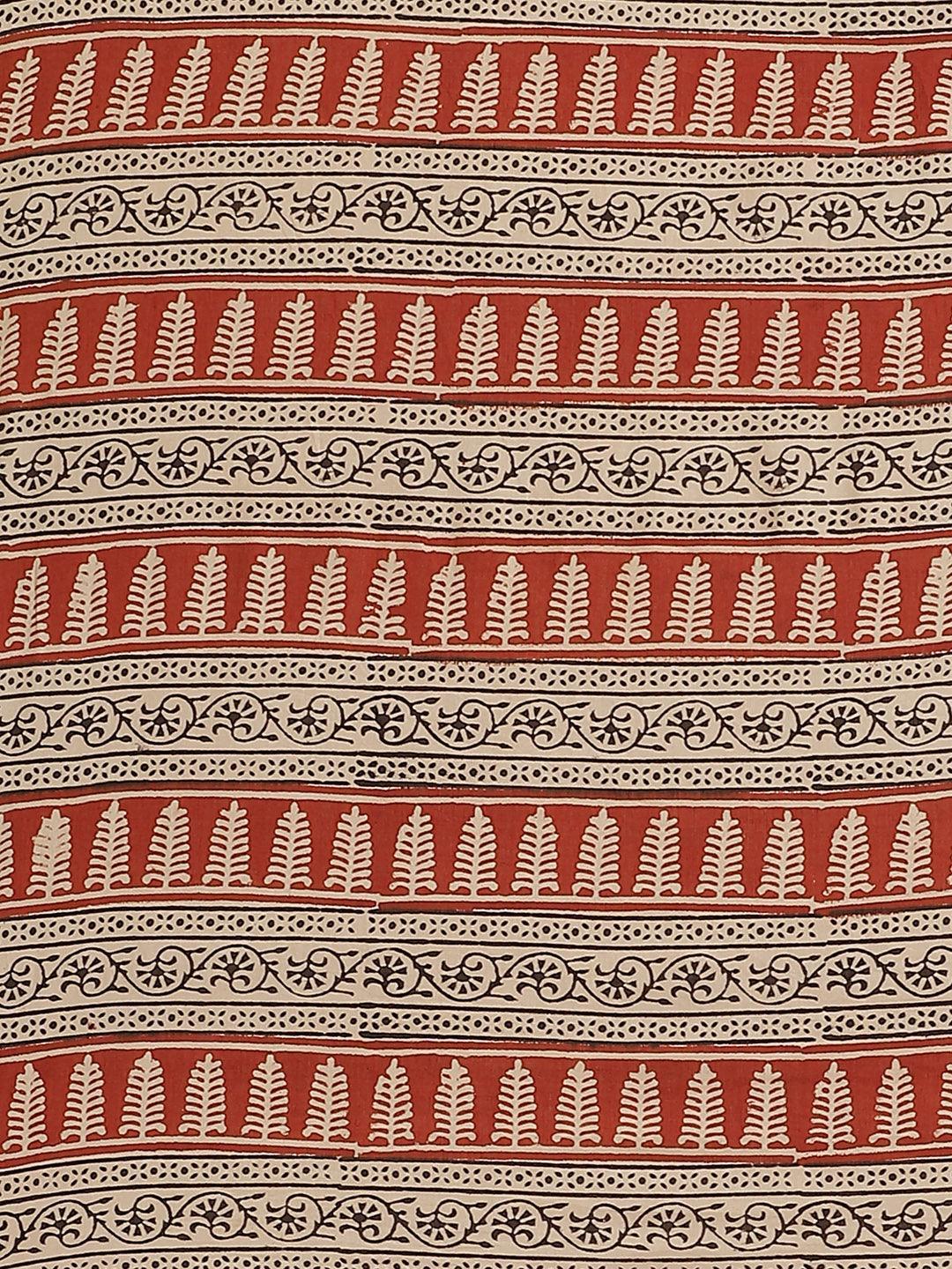 Rust Printed Cotton Saree - ShopLibas