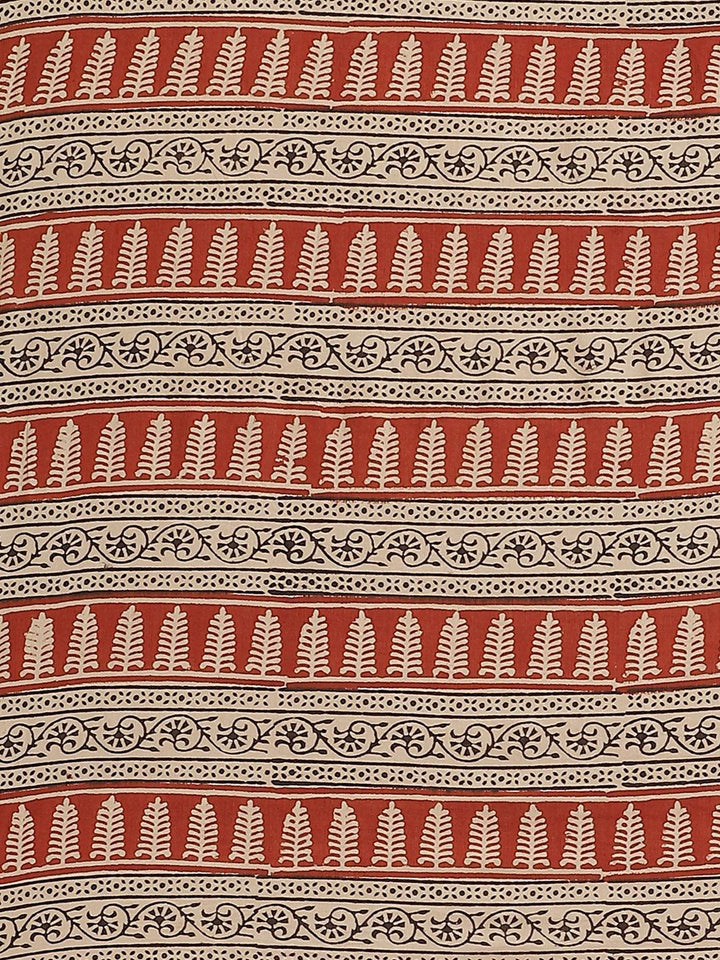 Rust Printed Cotton Saree