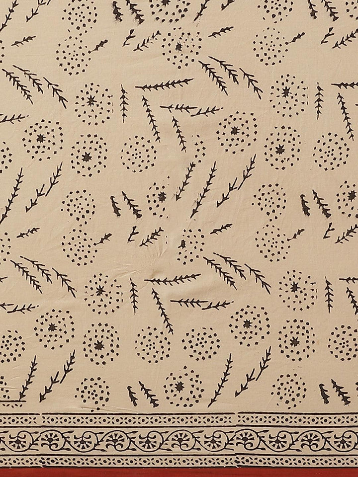 Rust Printed Cotton Saree