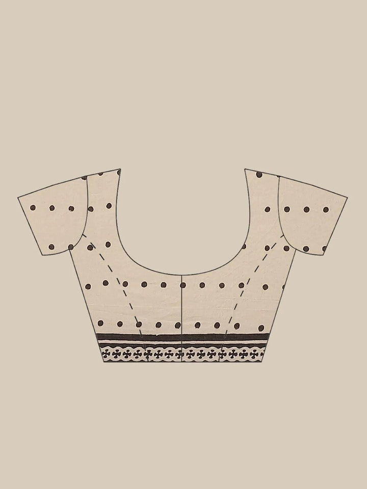 Beige Printed Cotton Saree