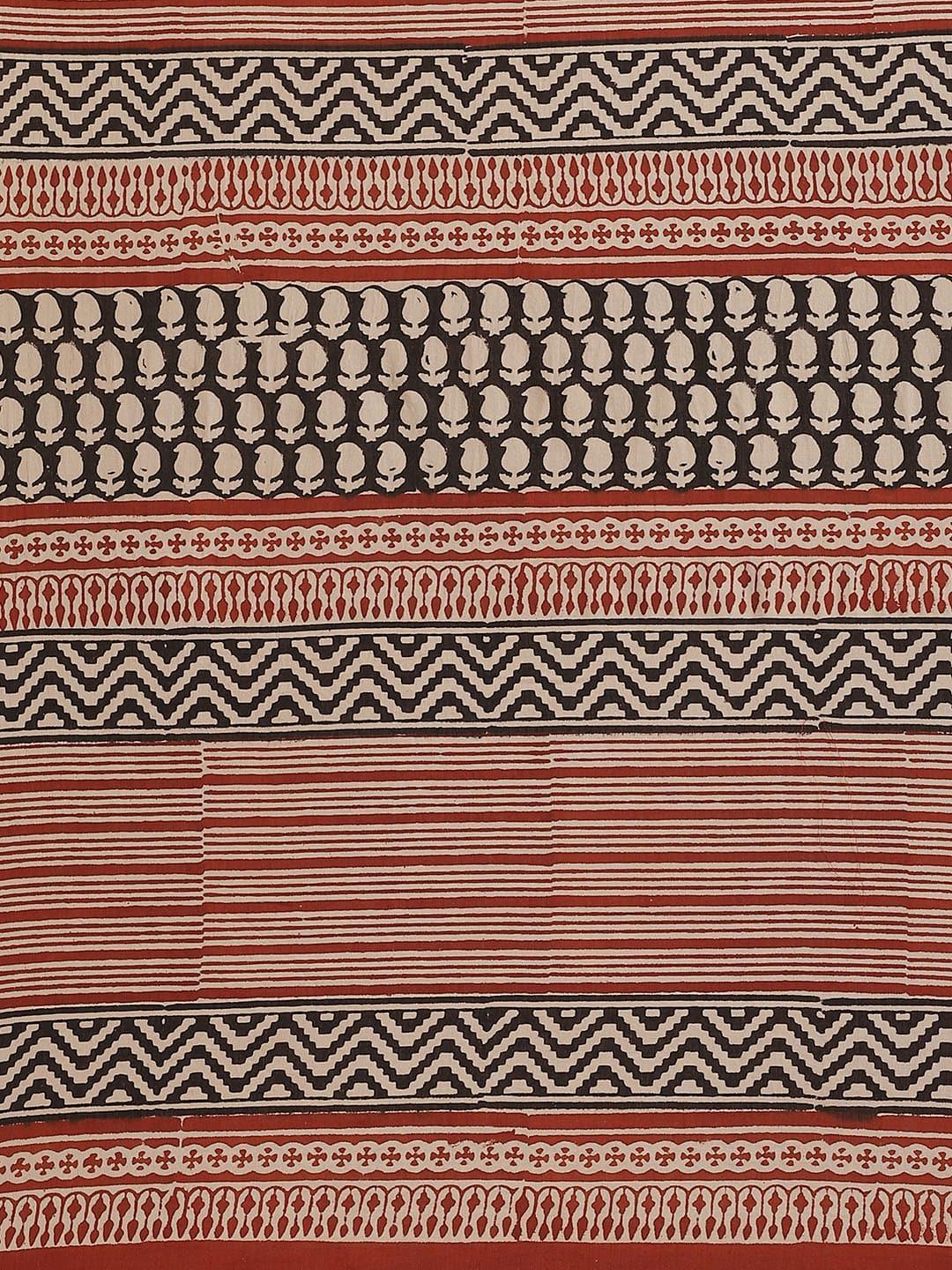 Beige Printed Cotton Saree - ShopLibas