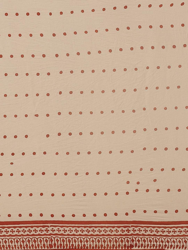 Beige Printed Cotton Saree