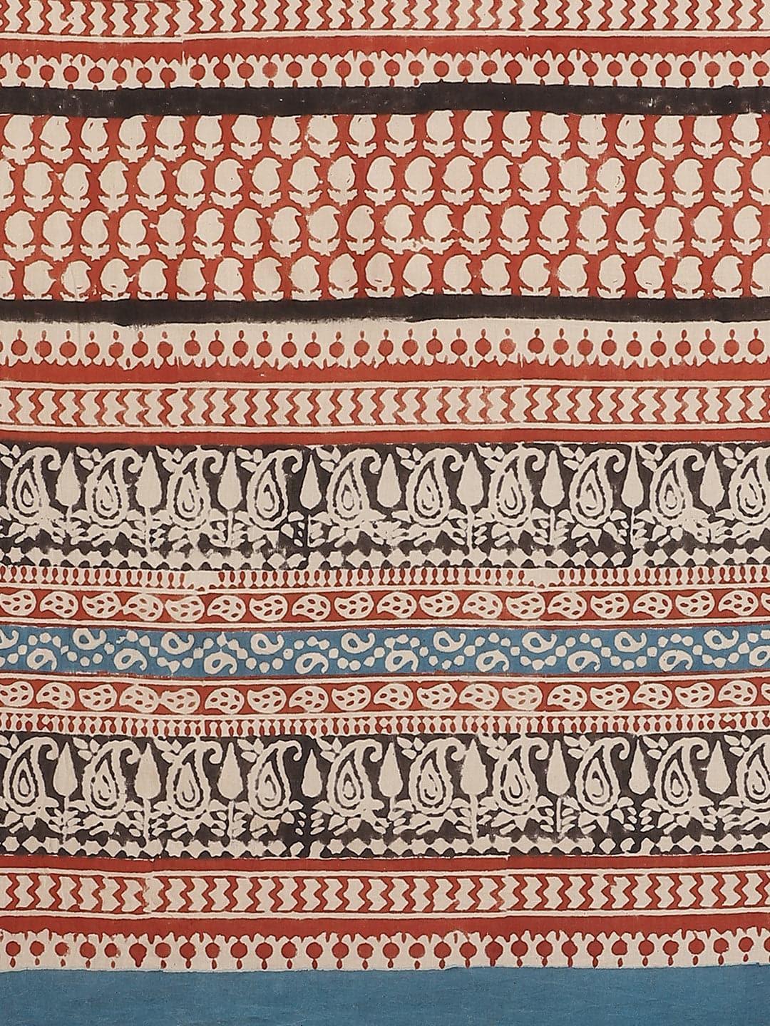 Beige Printed Cotton Saree - ShopLibas