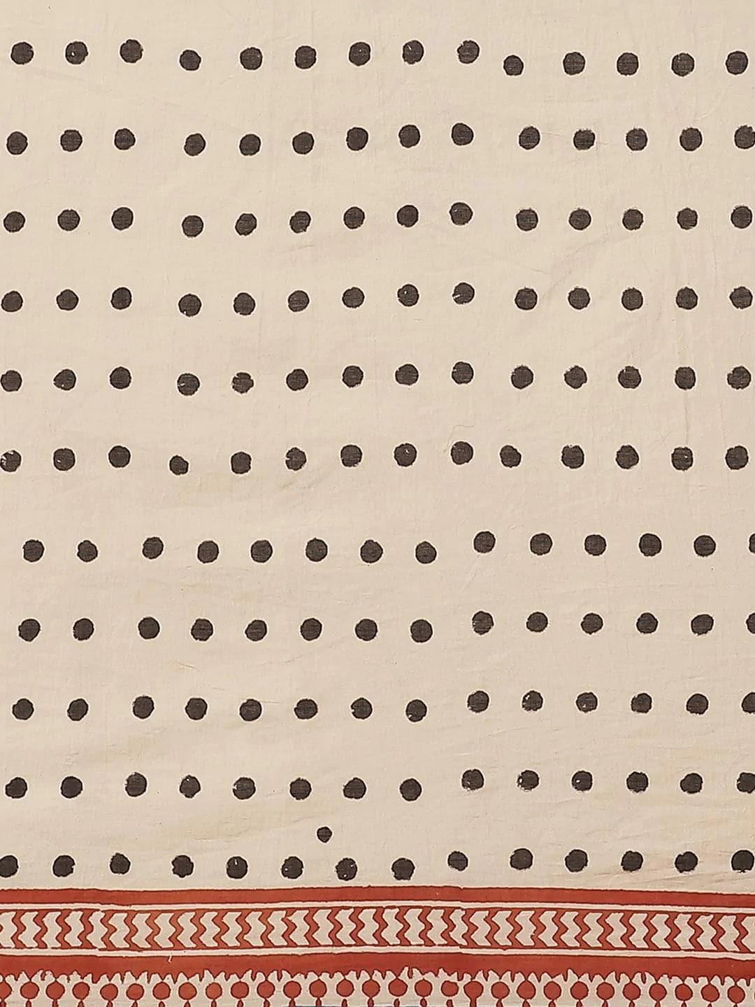 Beige Printed Cotton Saree - ShopLibas