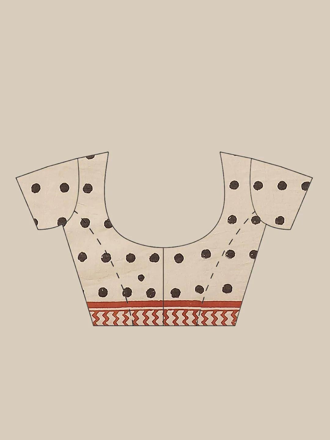 Beige Printed Cotton Saree - ShopLibas