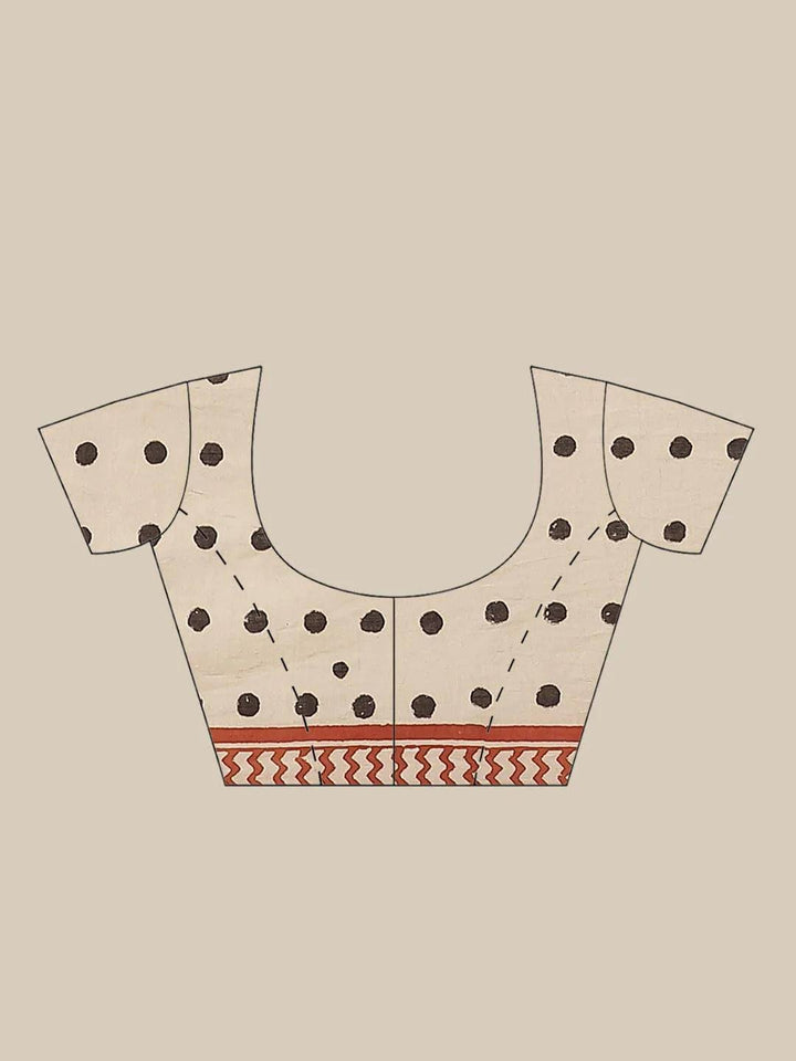 Beige Printed Cotton Saree