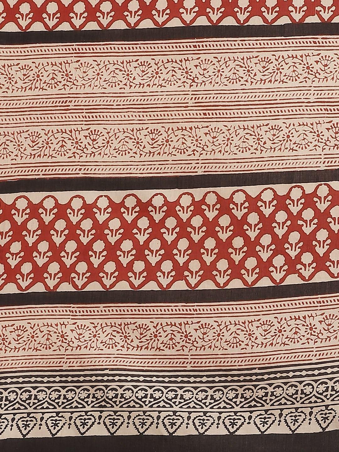 Beige Printed Cotton Saree - ShopLibas