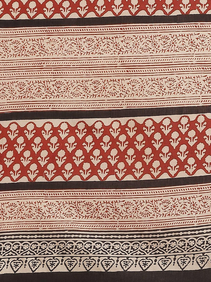 Beige Printed Cotton Saree