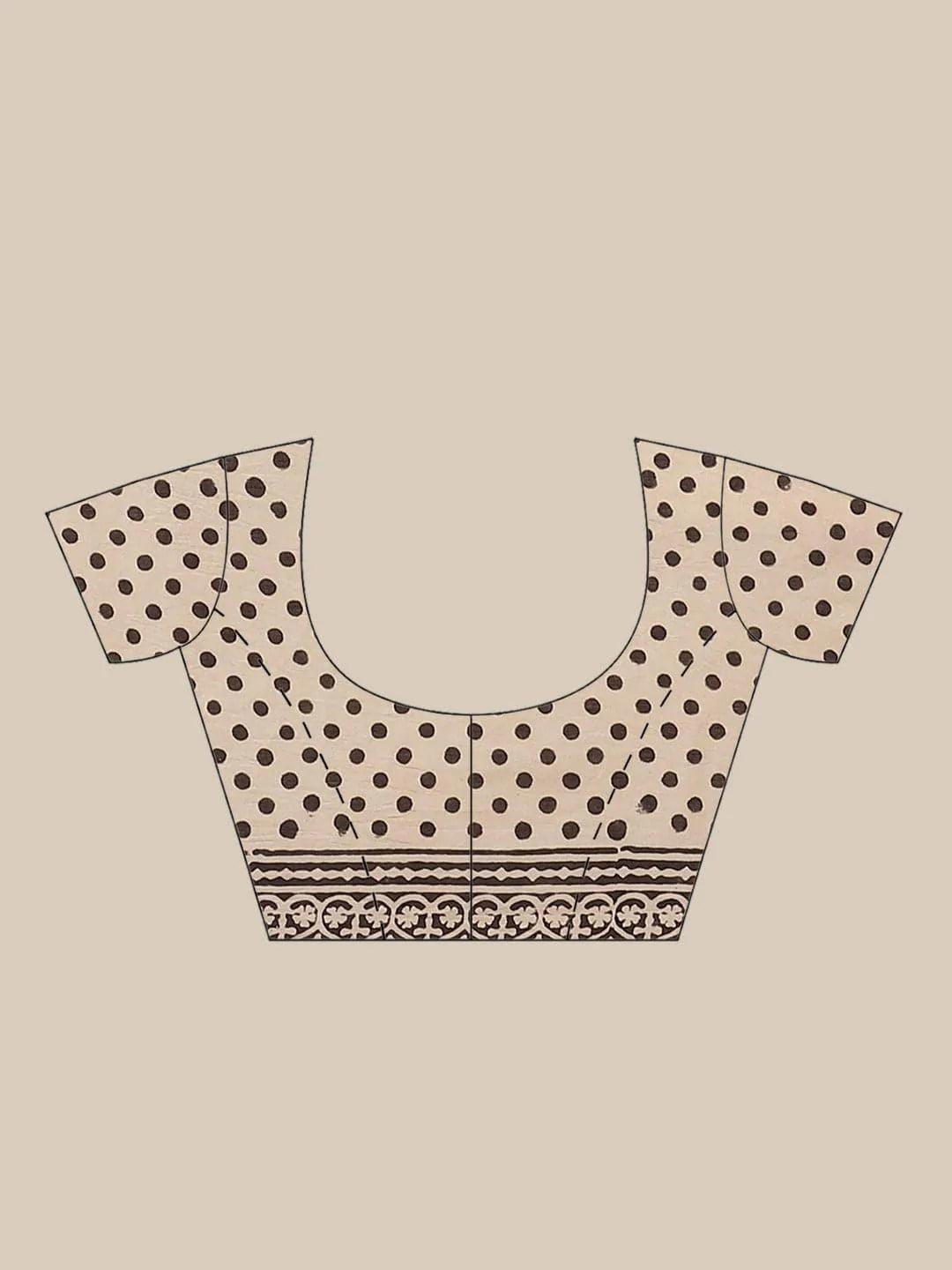 Beige Printed Cotton Saree - ShopLibas