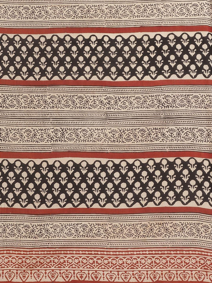 Beige Printed Cotton Saree