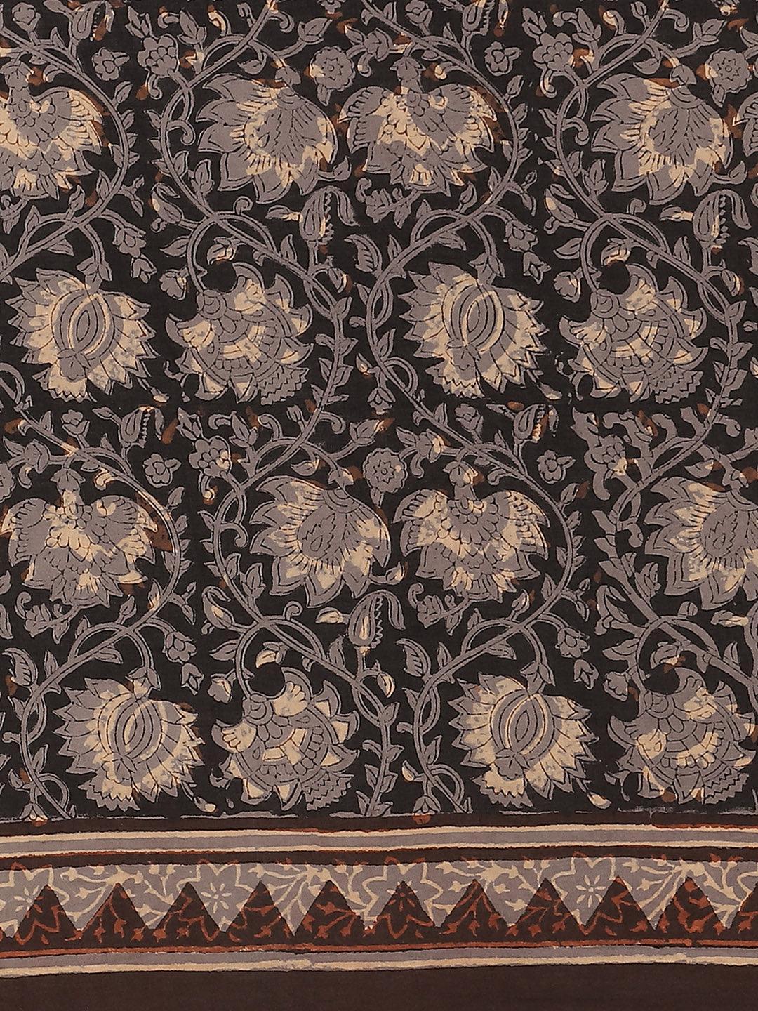 Black Printed Cotton Saree - ShopLibas