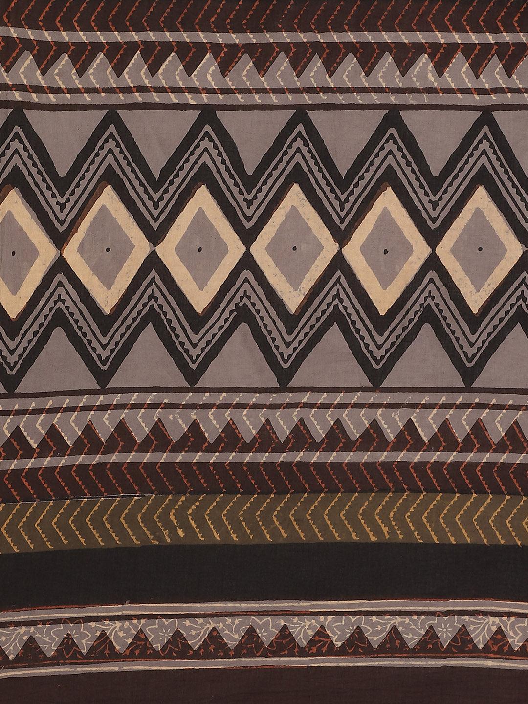 Black Printed Cotton Saree - ShopLibas