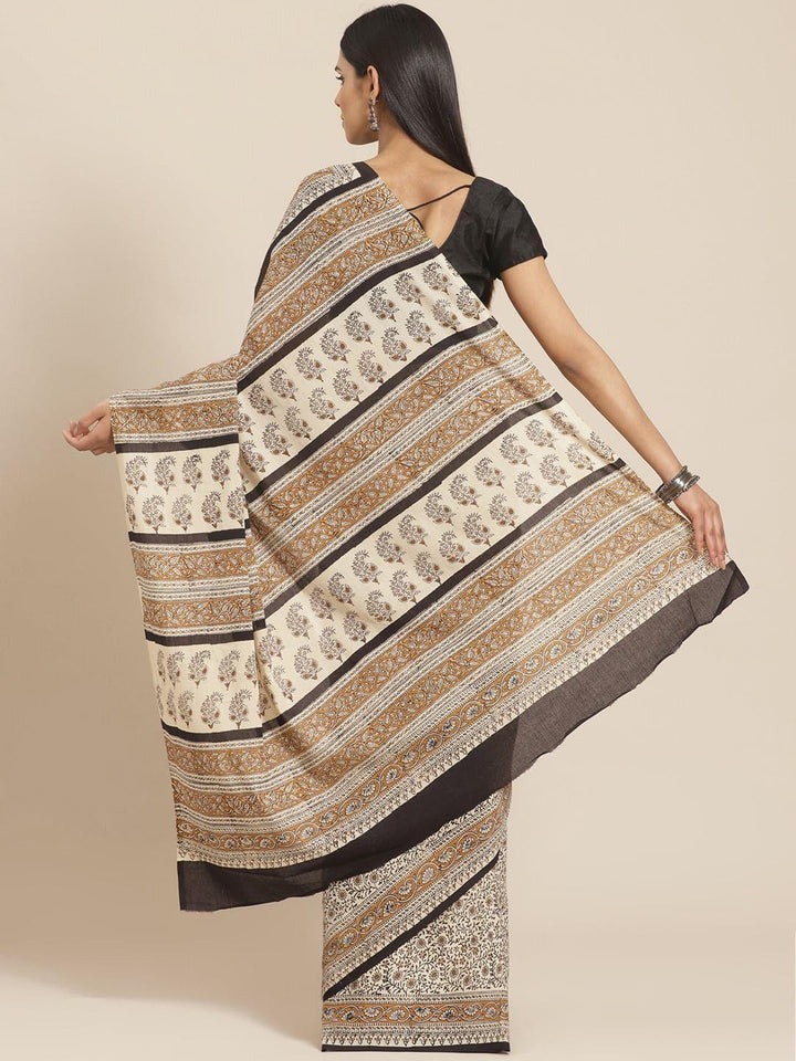 Beige Printed Cotton Saree