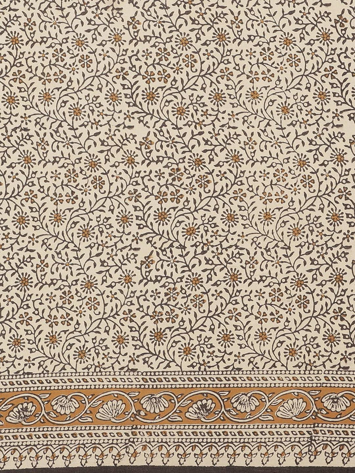 Beige Printed Cotton Saree