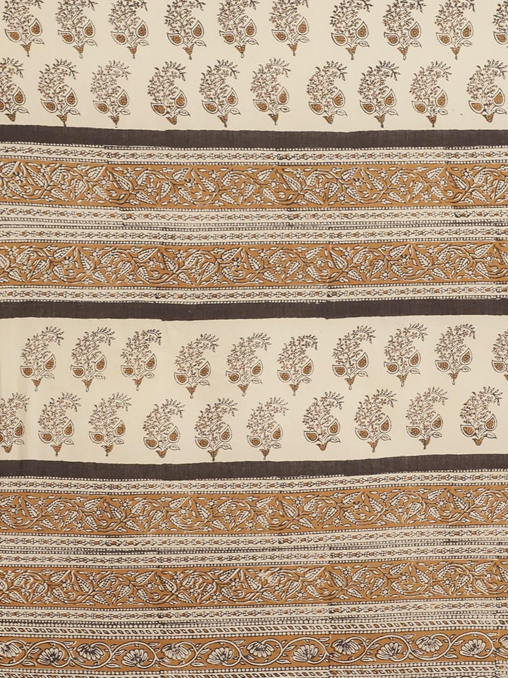 Beige Printed Cotton Saree