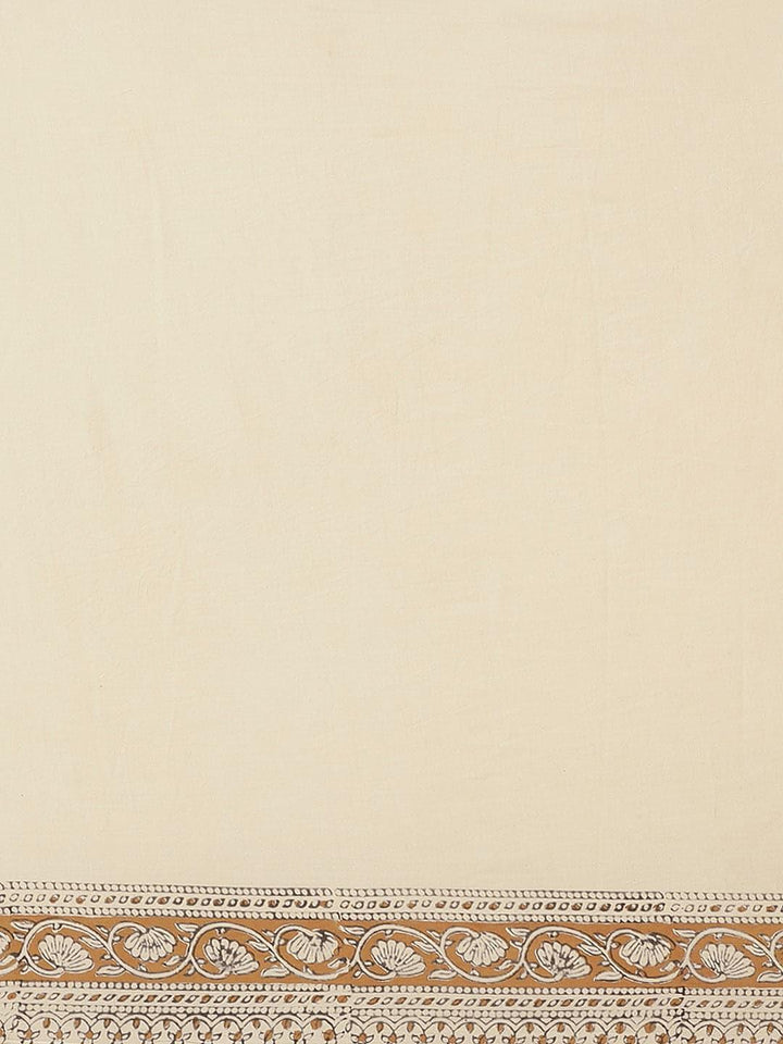 Beige Printed Cotton Saree