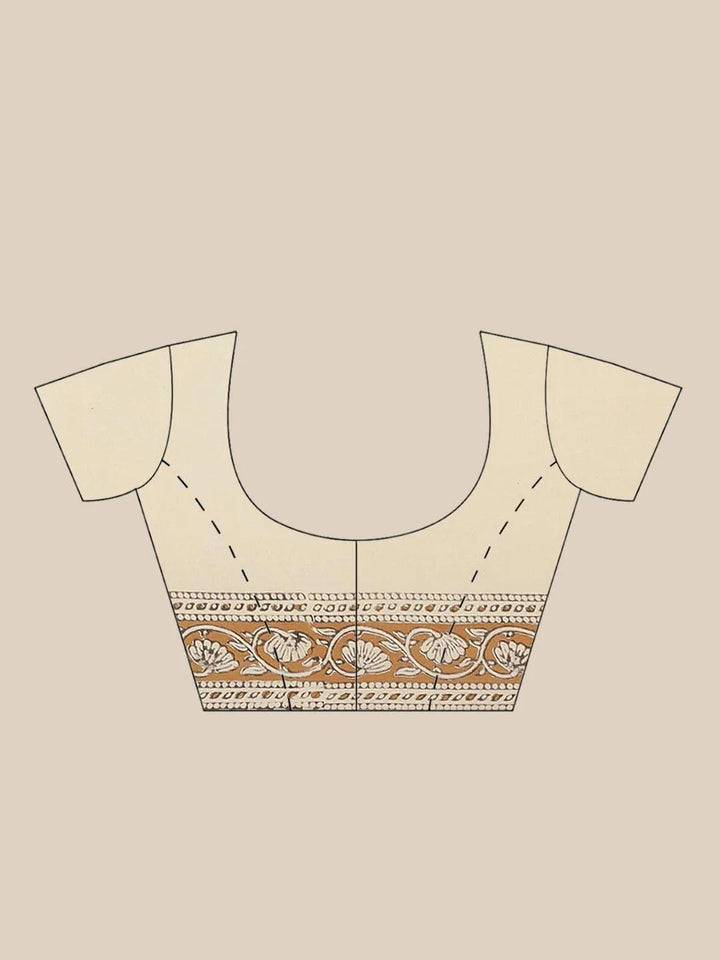 Beige Printed Cotton Saree
