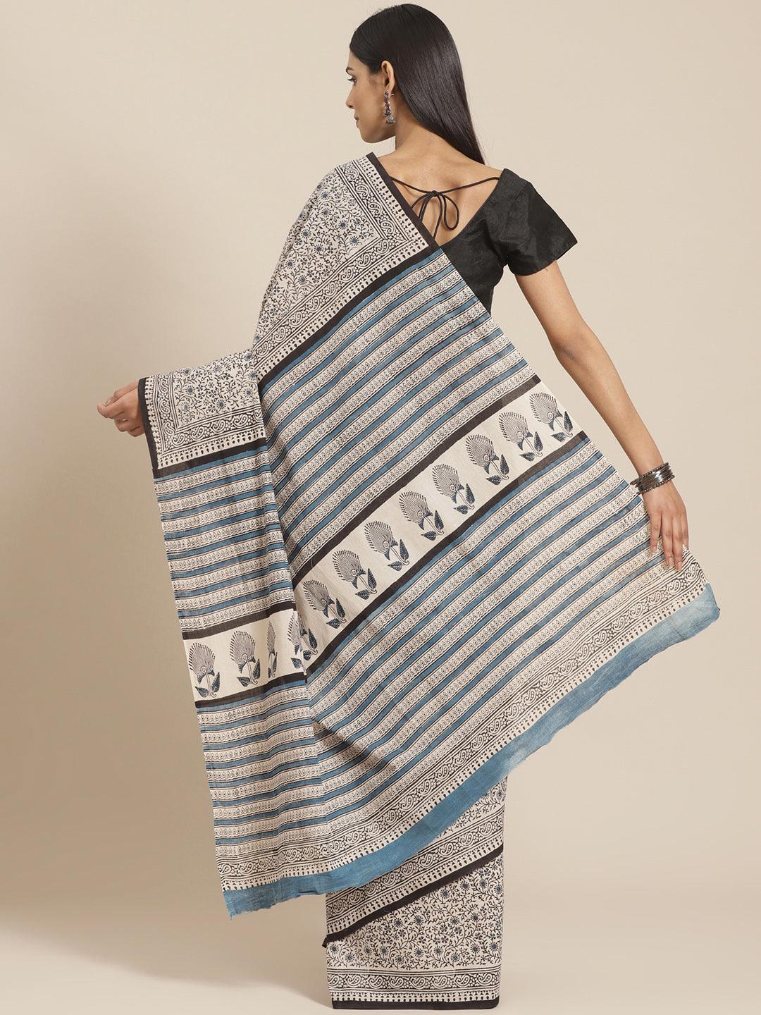 Multicoloured Printed Cotton Saree - ShopLibas