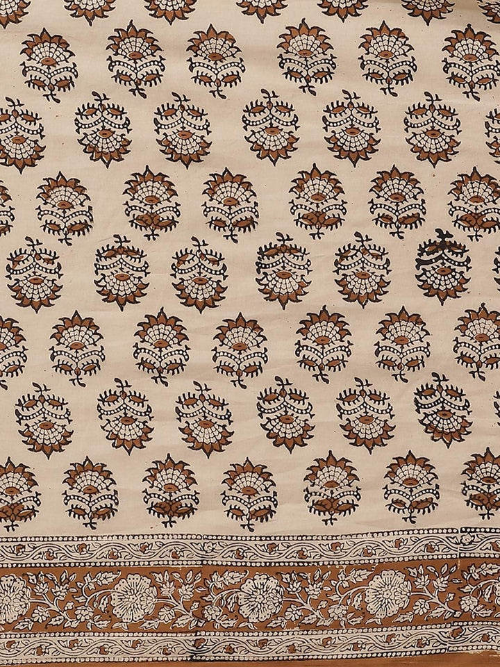 Beige Printed Cotton Saree