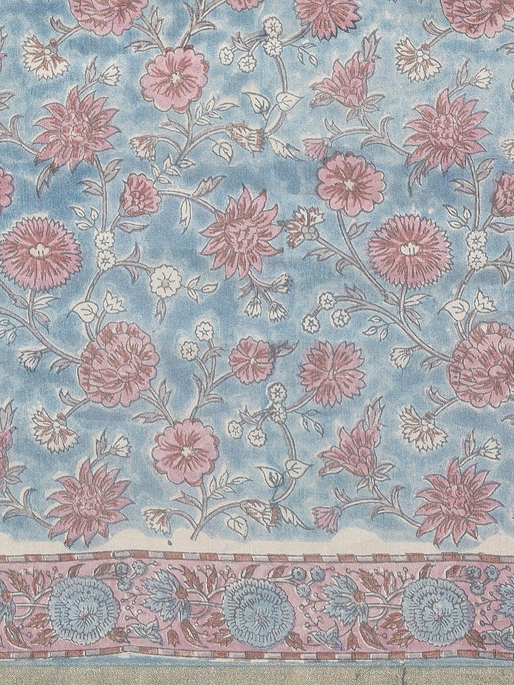 Blue Printed Cotton Silk Saree