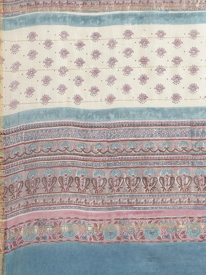 Blue Printed Cotton Silk Saree