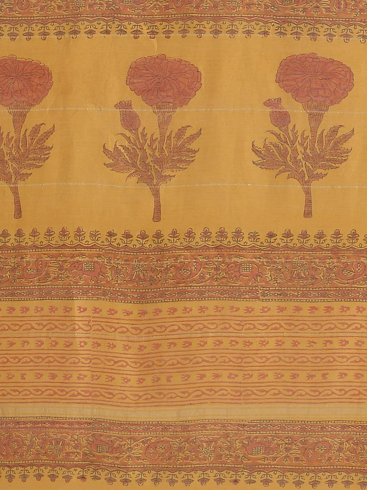 Yellow Printed Cotton Silk Saree