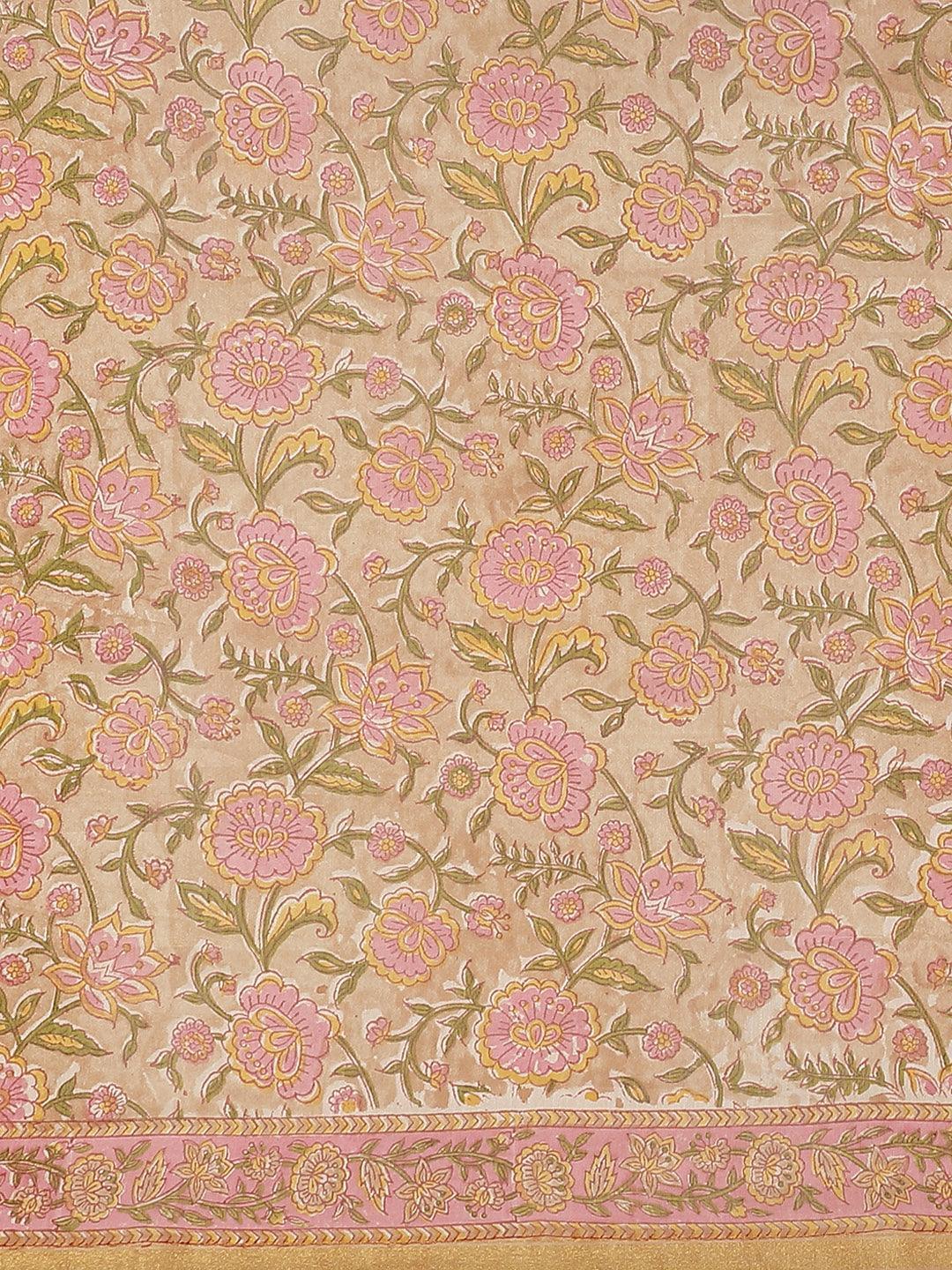 Pink Printed Cotton Silk Saree - ShopLibas