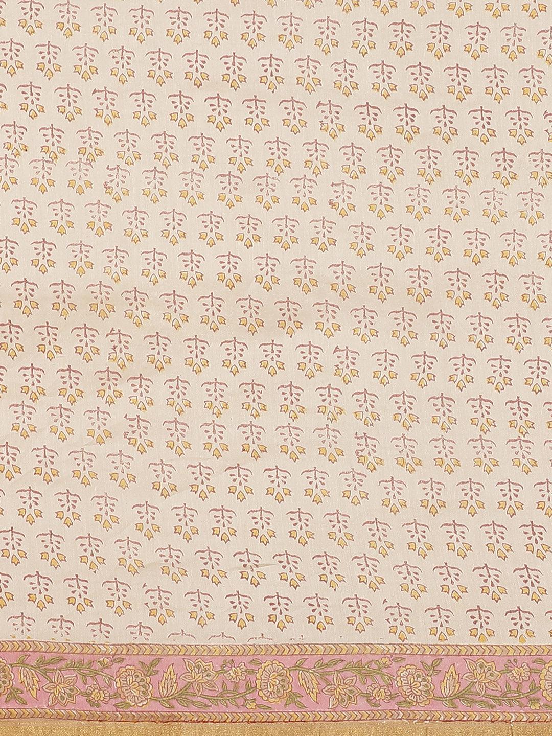 Pink Printed Cotton Silk Saree - ShopLibas