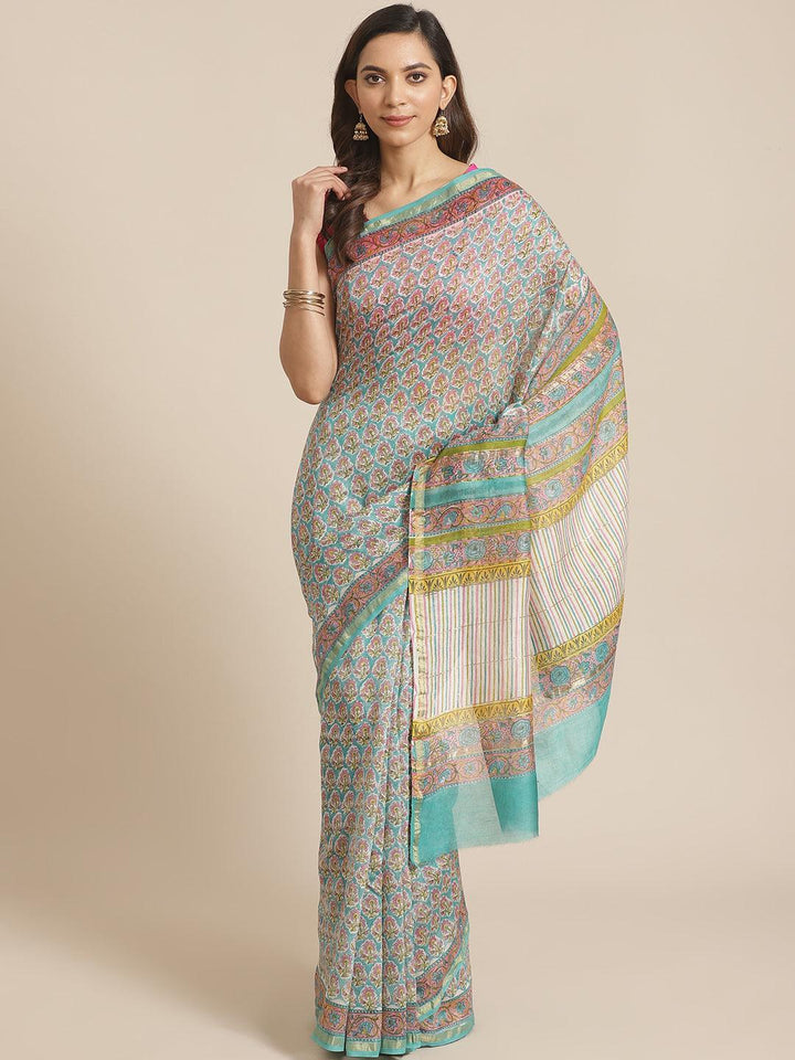 Blue Printed Cotton Silk Saree