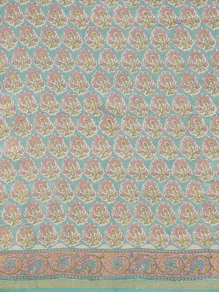 Blue Printed Cotton Silk Saree