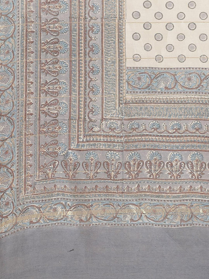 Off White Printed Cotton Silk Saree