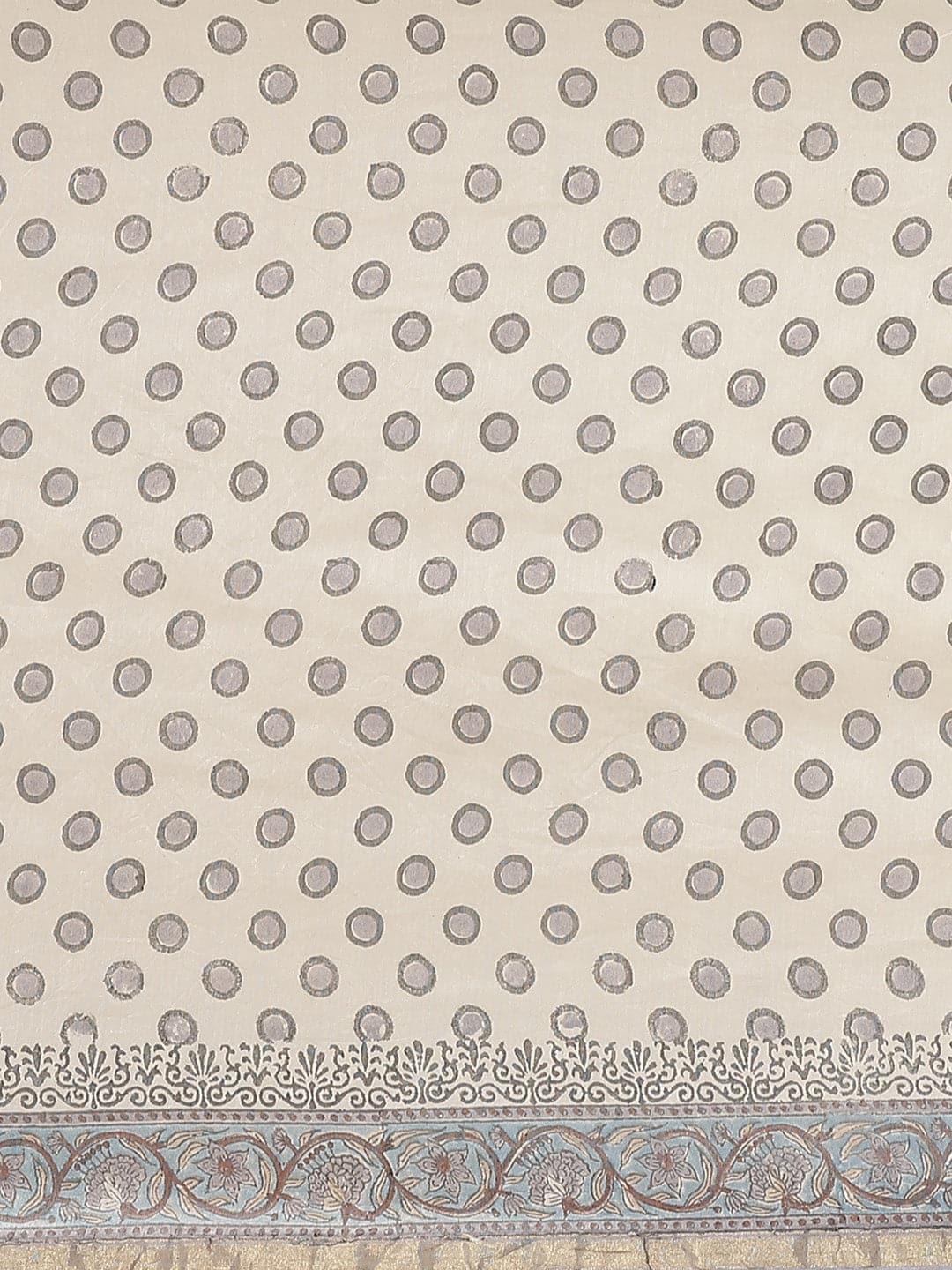 Off White Printed Cotton Silk Saree - ShopLibas