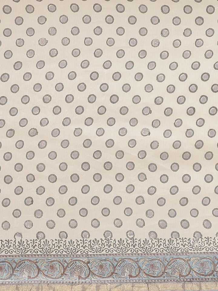 Off White Printed Cotton Silk Saree