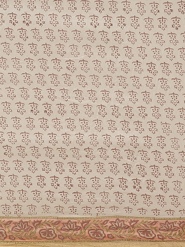 Beige Printed Cotton Silk Saree