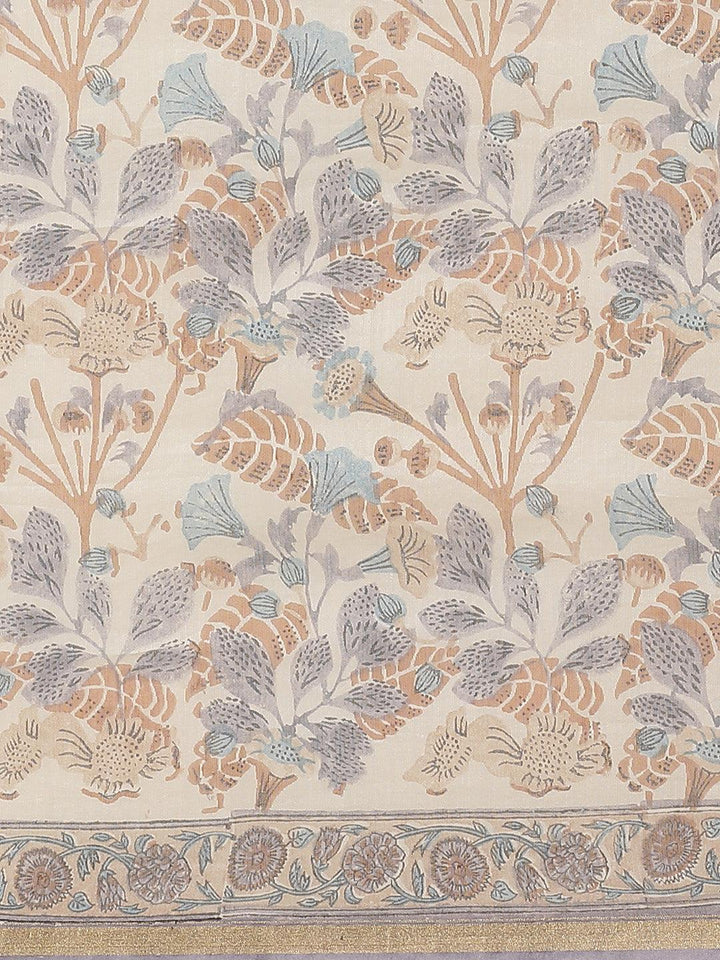 Cream Printed Cotton Silk Saree