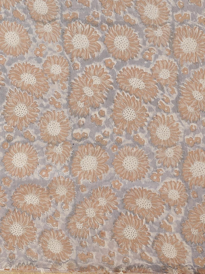 Cream Printed Cotton Silk Saree