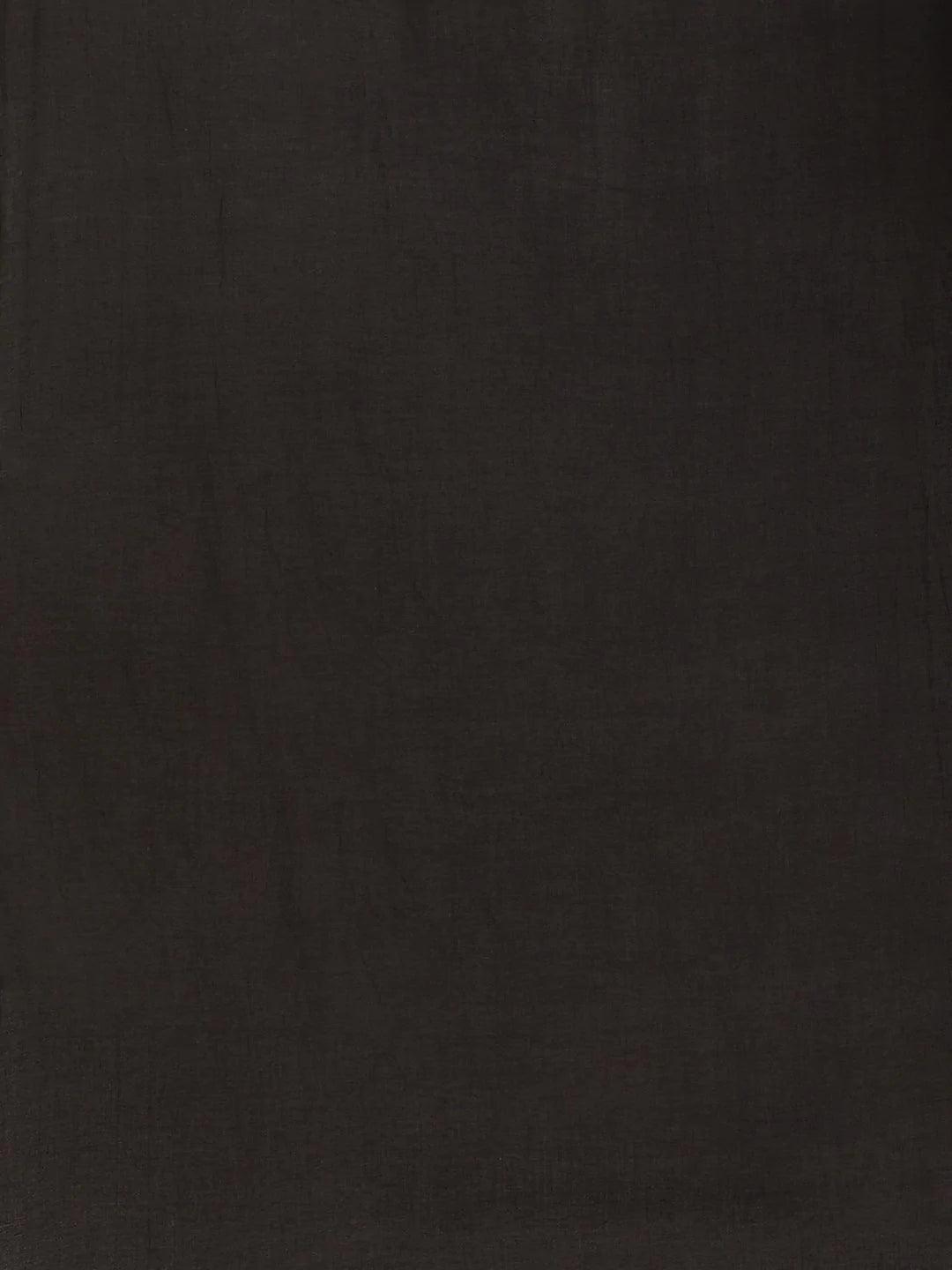 Black Printed Cotton Saree - ShopLibas