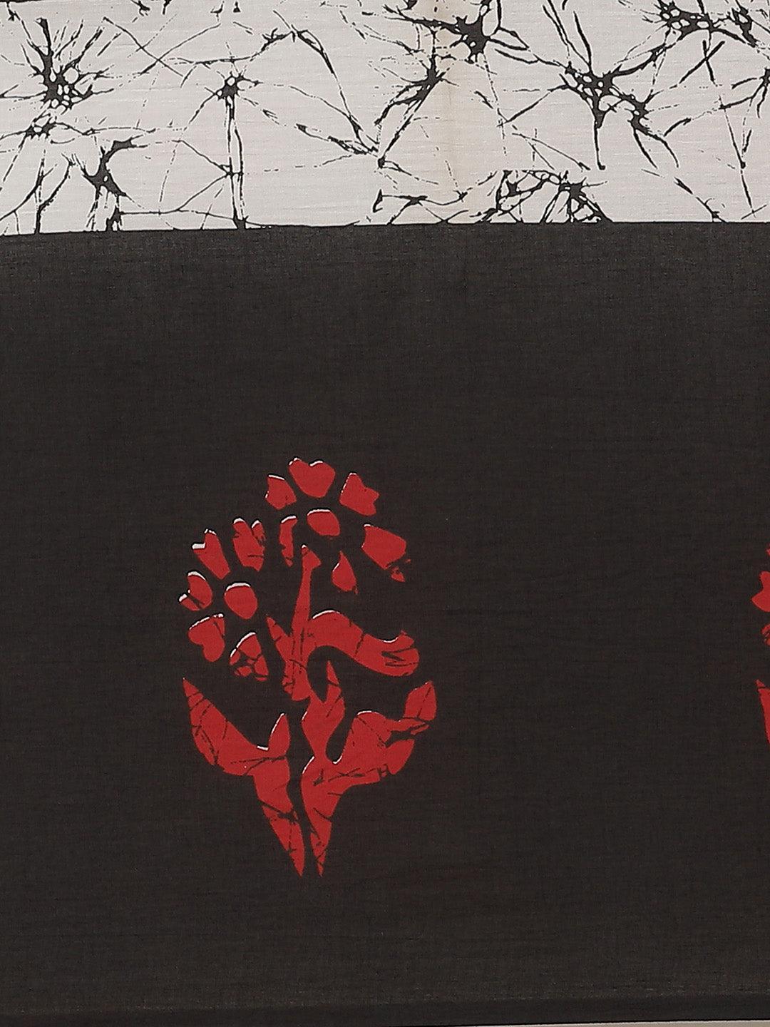 Black Printed Cotton Saree - ShopLibas