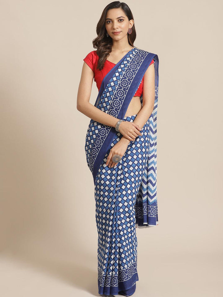 Blue Printed Cotton Saree