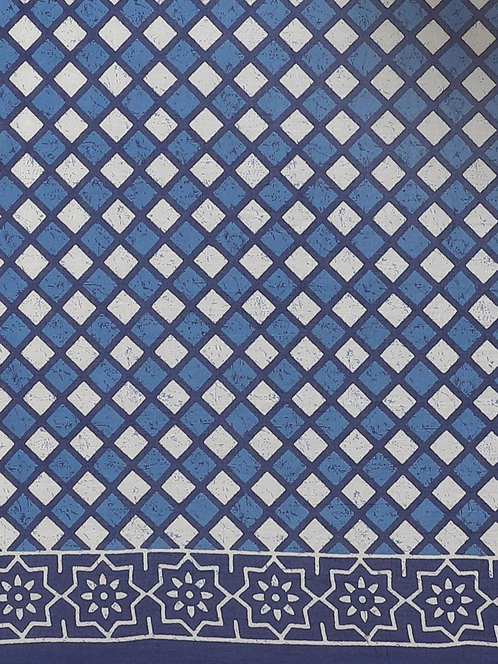 Blue Printed Cotton Saree