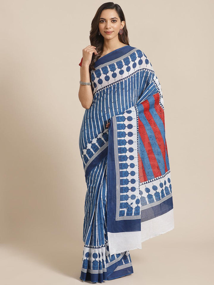 Blue Printed Cotton Saree