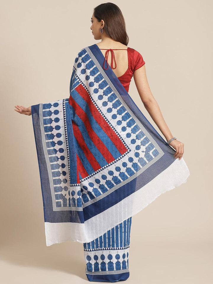 Blue Printed Cotton Saree