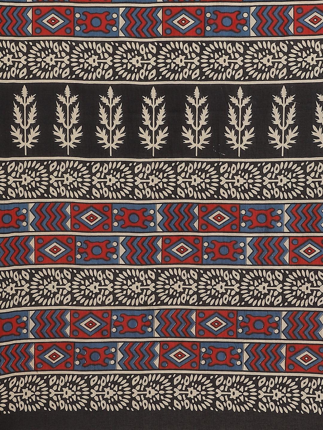 Off White Printed Cotton Saree - ShopLibas