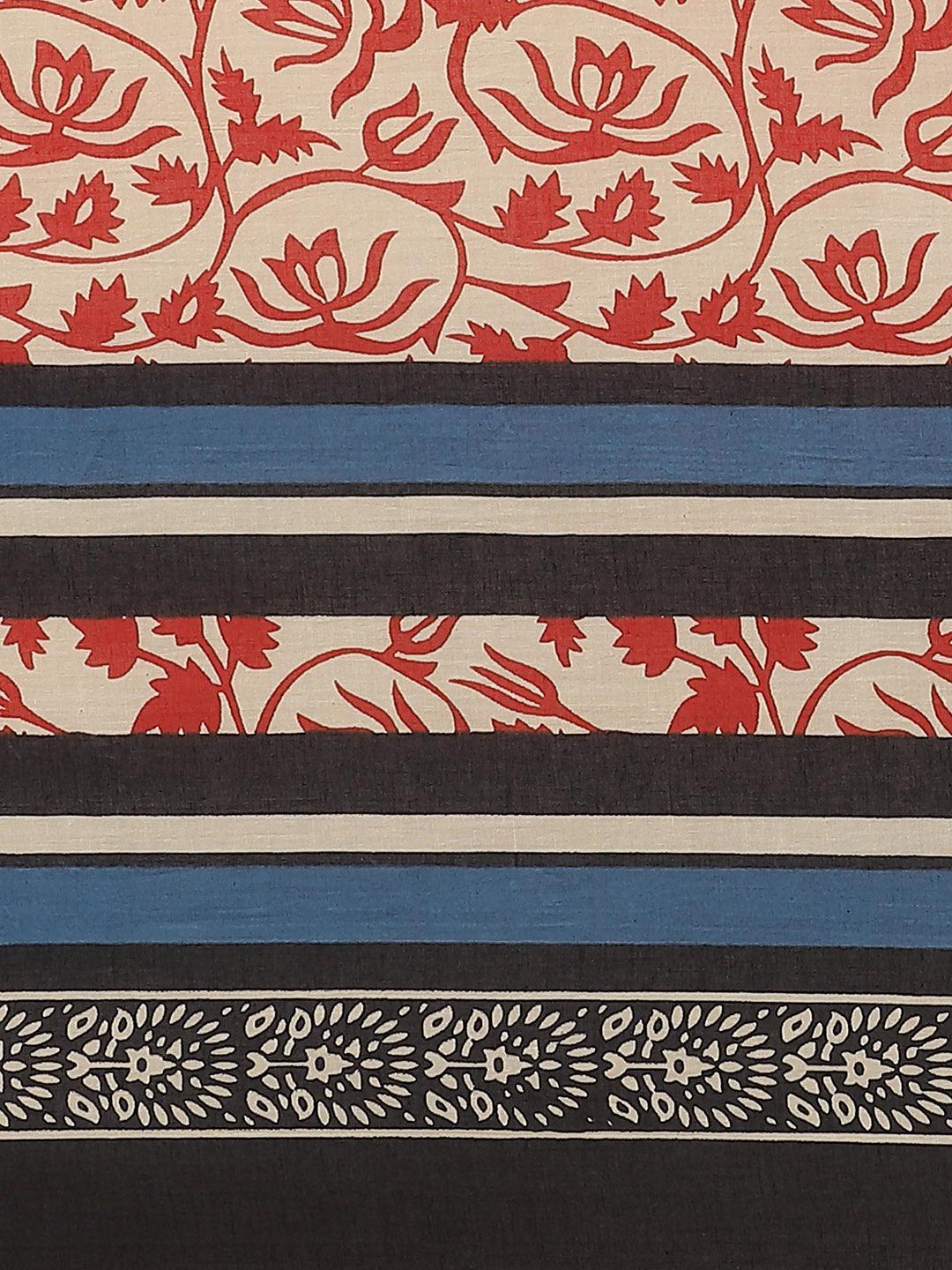 Off White Printed Cotton Saree - ShopLibas