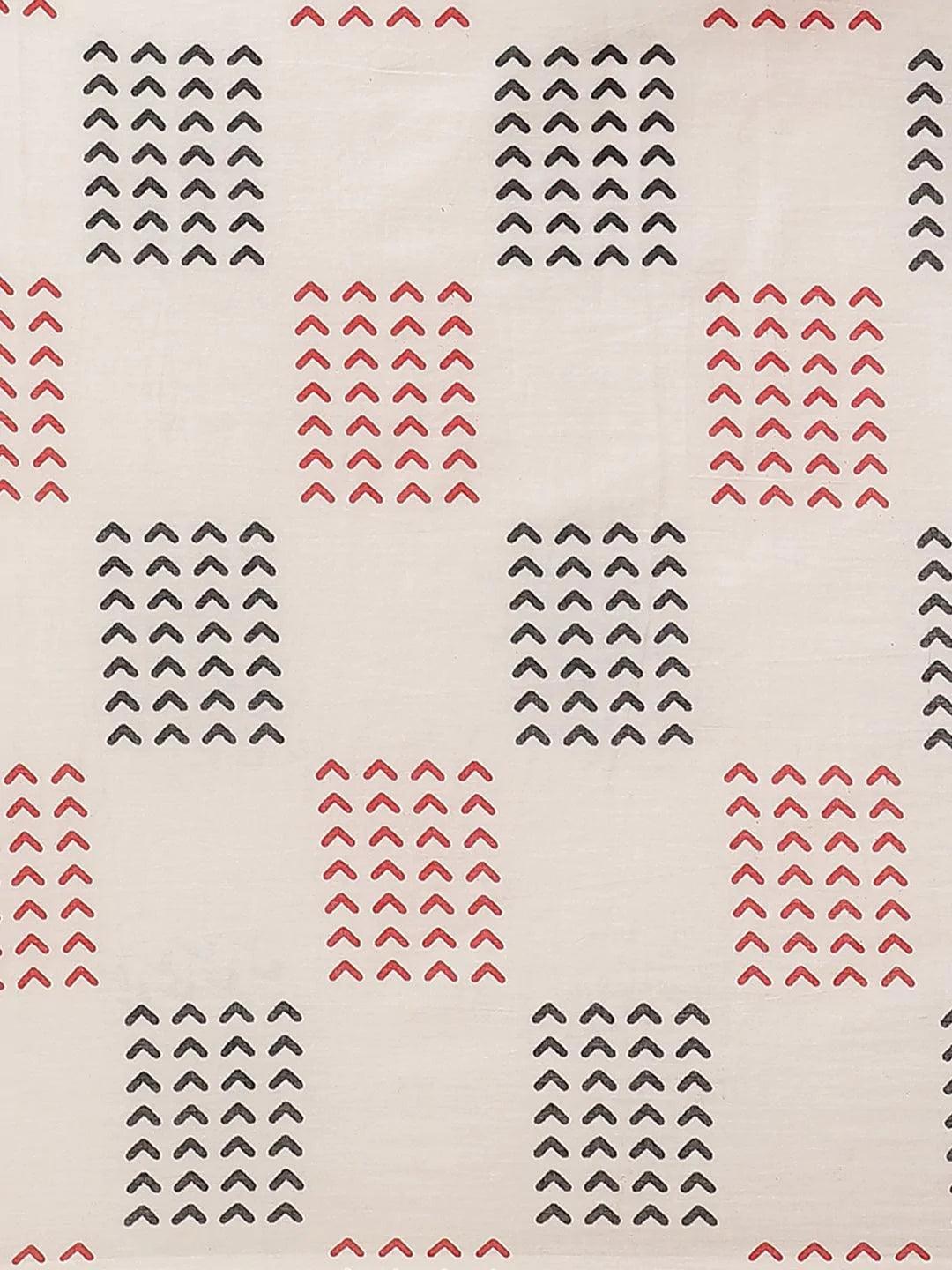 Red Printed Cotton Saree - ShopLibas