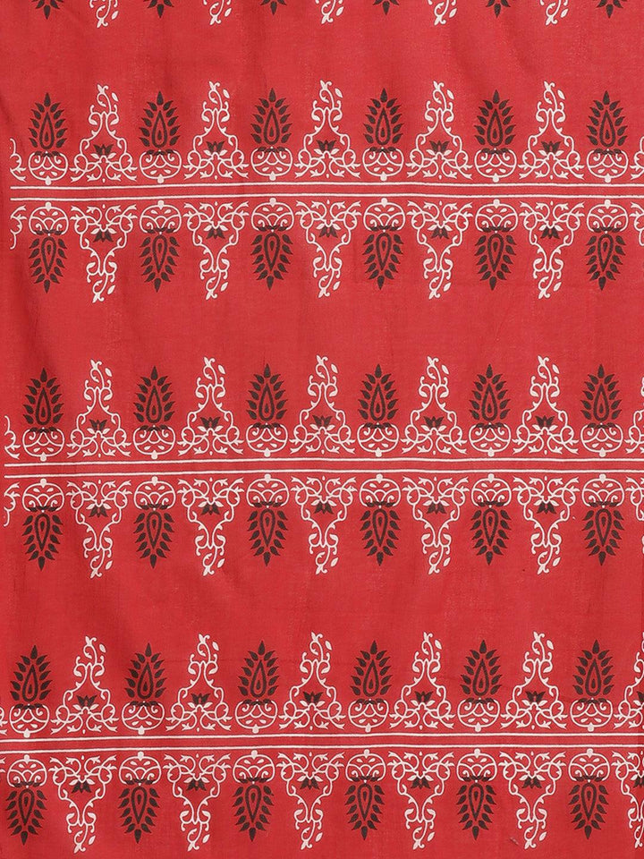 Red Printed Cotton Saree