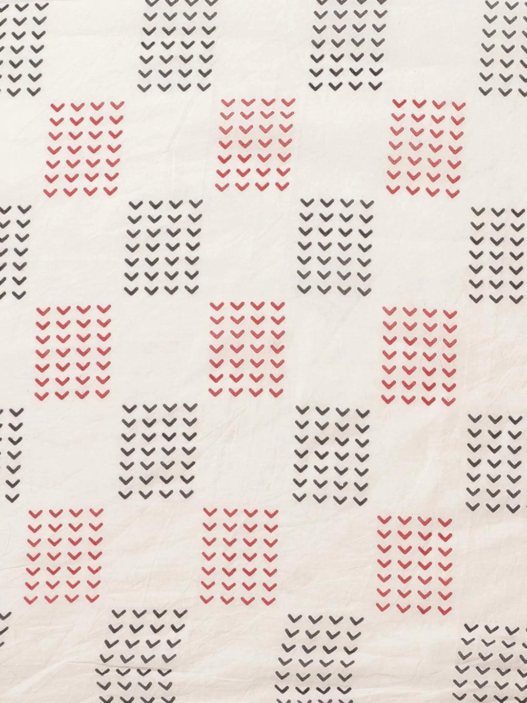 Red Printed Cotton Saree - ShopLibas