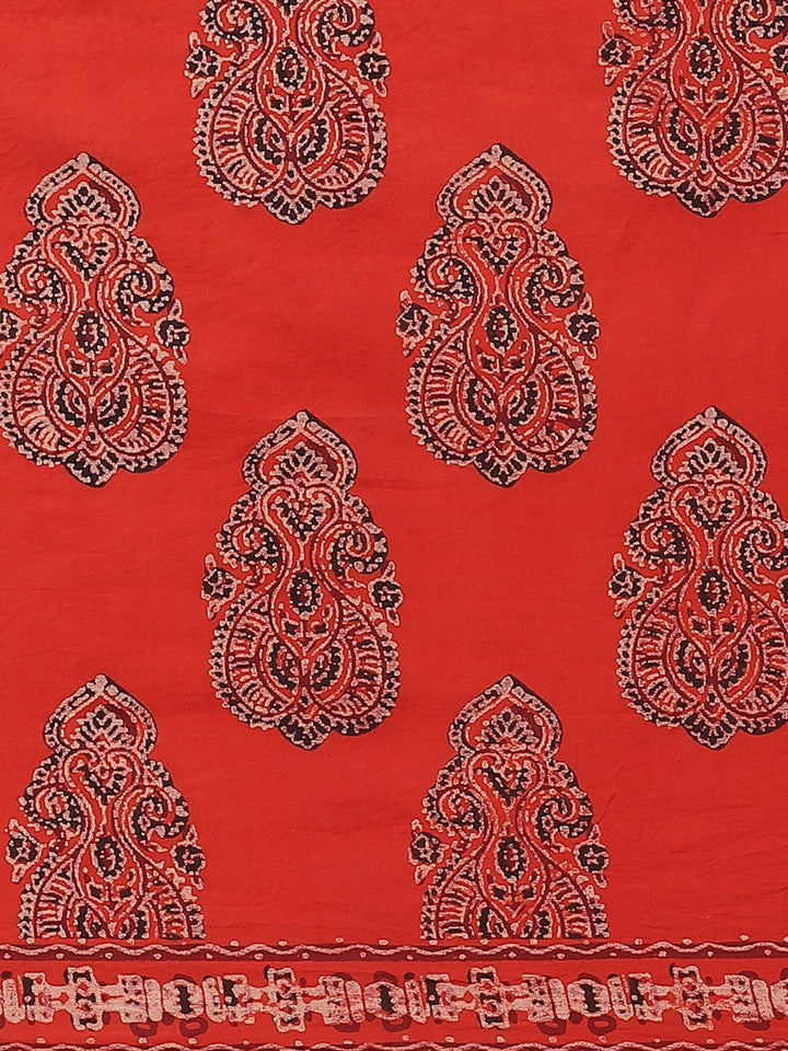 Red Printed Cotton Saree