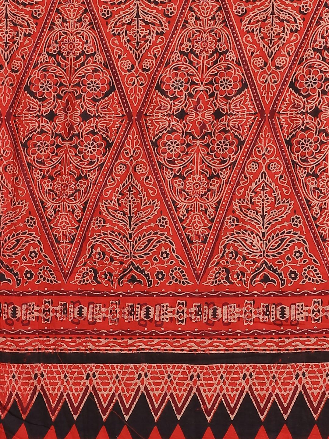 Red Printed Cotton Saree - ShopLibas